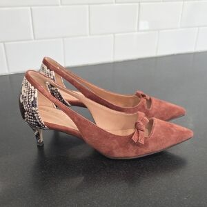 Cole Haan Brown Suede & Snakeskin Slingback Heels